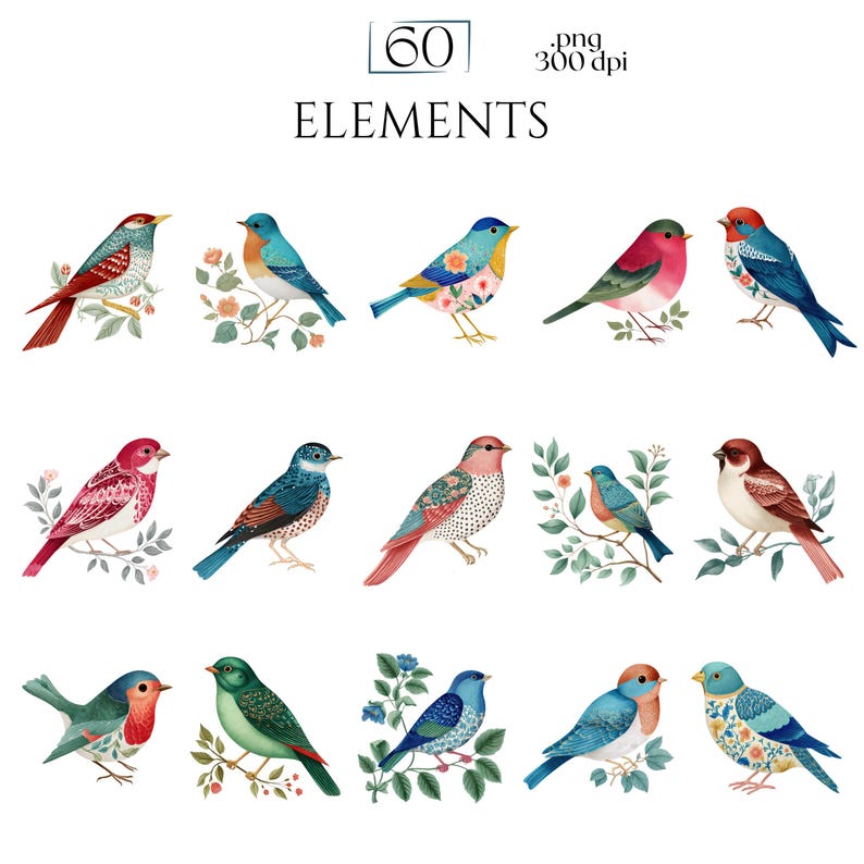 William Morris Birds Clipart, Morris-Inspired PNG Graphics, Arts & Crafts Bird Illustrations (60 Files, Transparent Background)