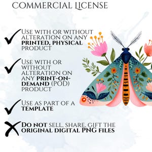 Folk Art Moths Clipart, Floral Moth PNG Illustrations, Decorative Botanical Insect Graphics (60 Files, Transparent Background)