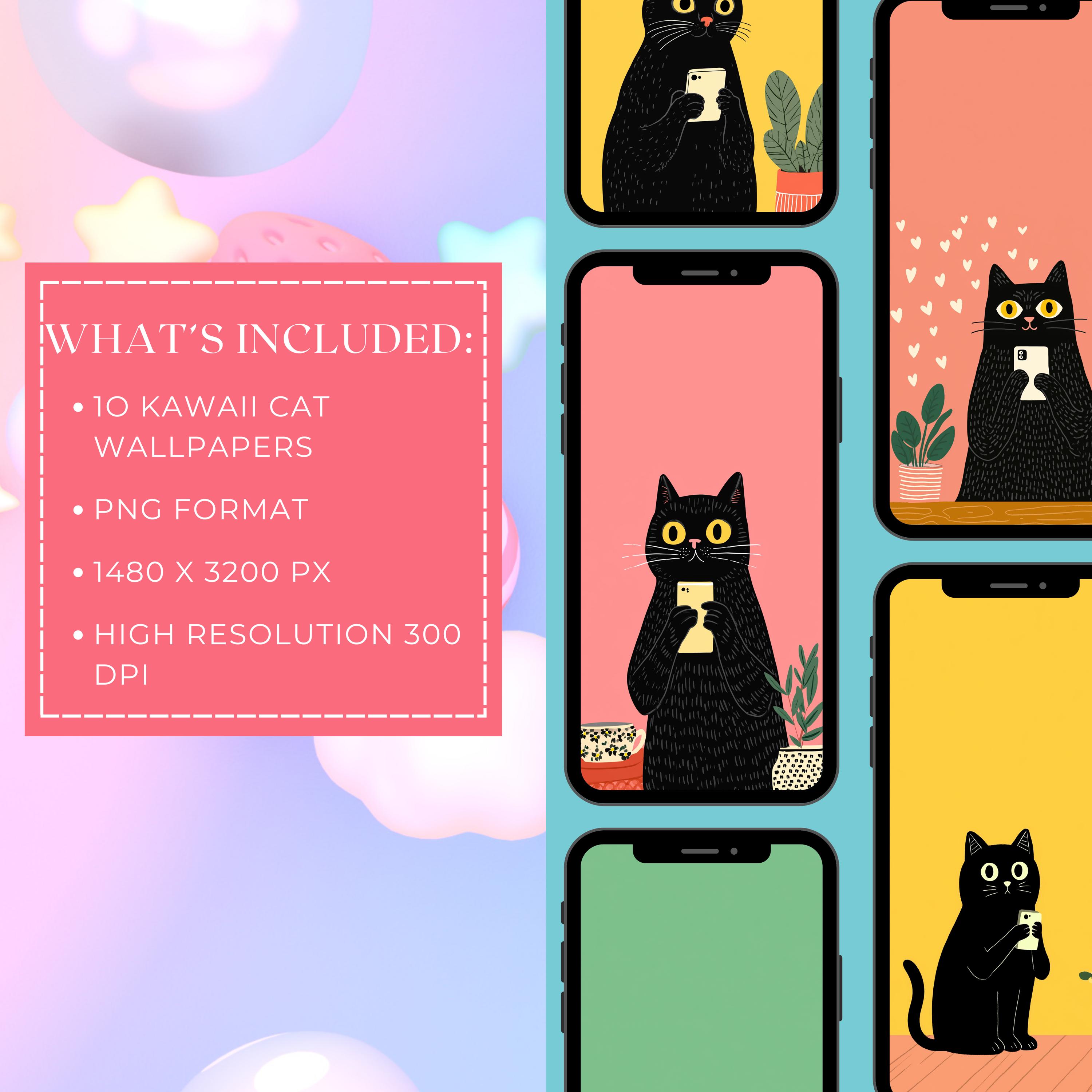 Kawaii Cat Phone Wallpapers, Cute Black Cat iPhone Backgrounds, Kitty ...