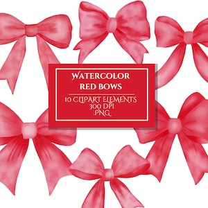 Rote Aquarell Bögen Clipart für Weihnachtsgeschenke und Karten, niedliche Aufkleber, Partydekoration, Geschenkanhänger, Einladungen, Neujahr, Weihnachten