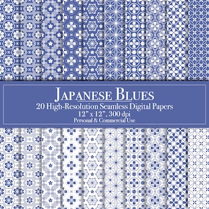 Japanische Muster blau digitales Papier, nahtlose Scrapbook Papier kommerzielle Nutzung digitaler Download druckbare Junk Journal Hintergrund Einladungen