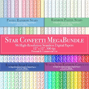 Star Confetti Digital Paper Mega Bundle, Seamless Pattern Scrapbook Paper, Commercial Use, Instant Download Printable Planner Card Making
