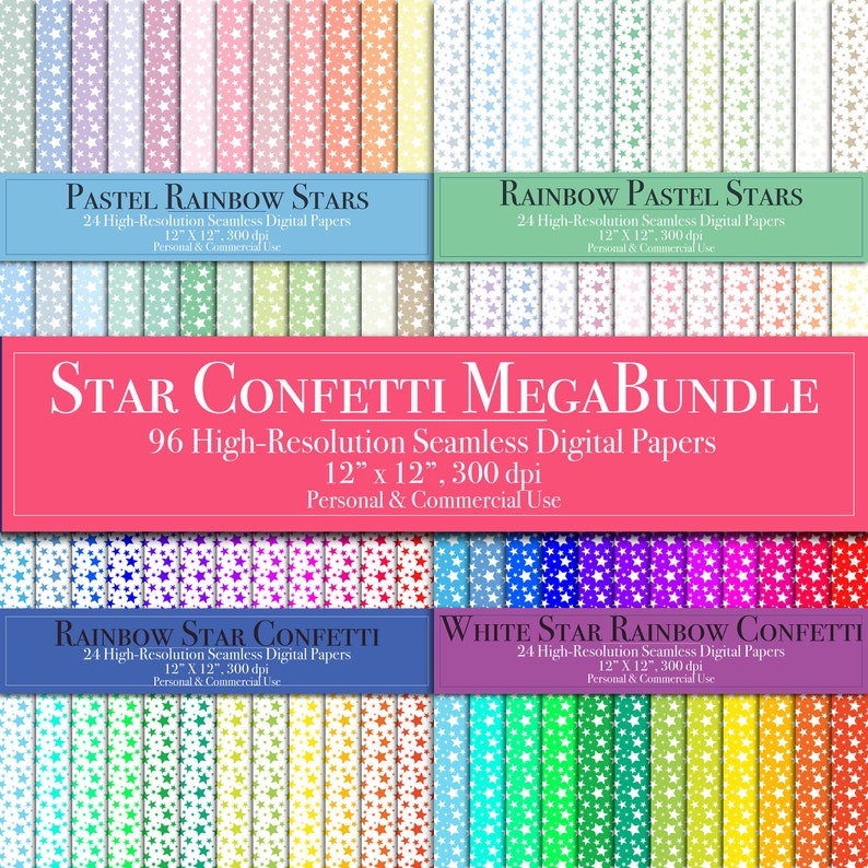 Star Confetti Digital Paper Mega Bundle, Seamless Pattern Scrapbook ...