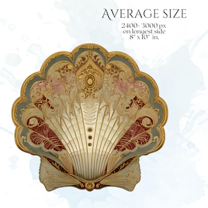 Art Nouveau Seashells Clipart, Ornamental Vintage Sea Shell PNG Graphics with Transparent Background for Branding, Decor & POD