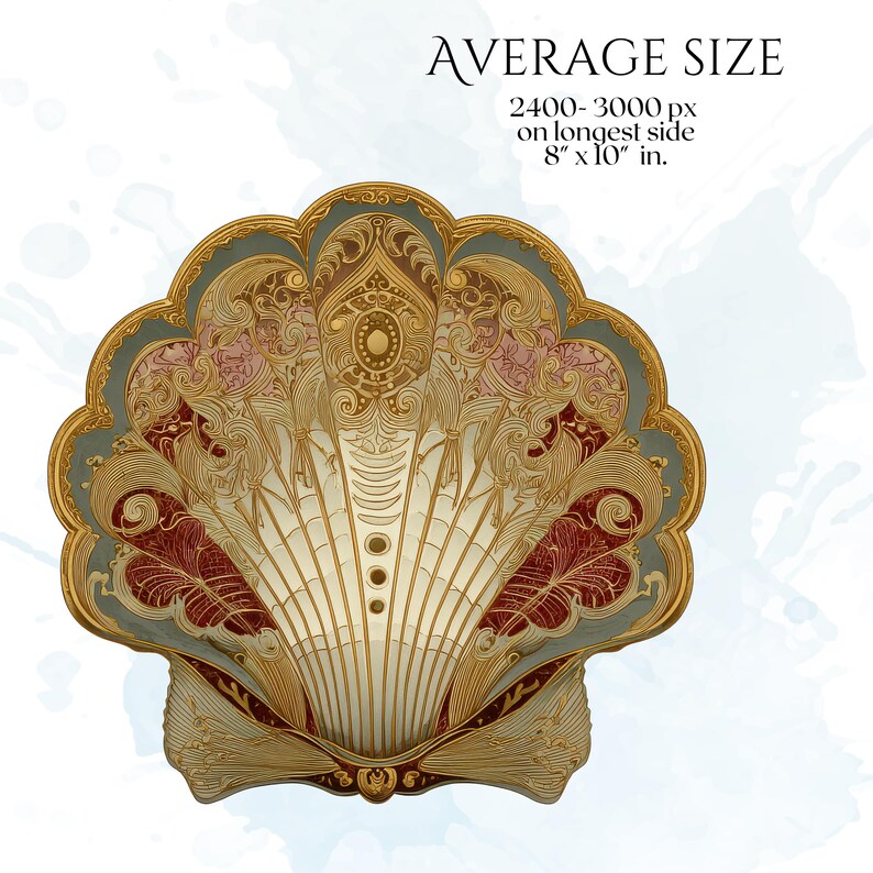 Art Nouveau Seashells Clipart, Ornamental Vintage Sea Shell PNG Graphics with Transparent Background for Branding, Decor & POD