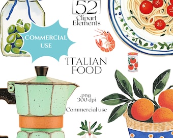 Italian Food Clipart, Pasta and Olive Oil PNG Bundle, Italian Kitchen Illustrations, Mediterranean Ingredients, Cooking Blog Graphics Pack