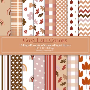 Gemütliche Herbst Jahreszeiten digitales Papier, nahtlose Muster, Scrapbook Papier, kommerzielle Nutzung, Sofort Download, Blätter, Pflanzen, Herbst
