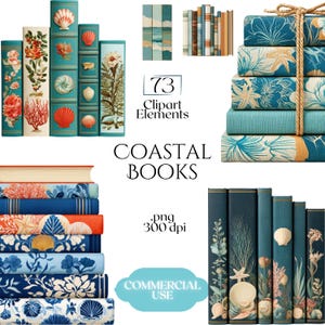 Coastal Books Clipart, Blue Book Spine PNG Graphics, Mini Book Stack Illustrations (73 Files, Transparent Background)