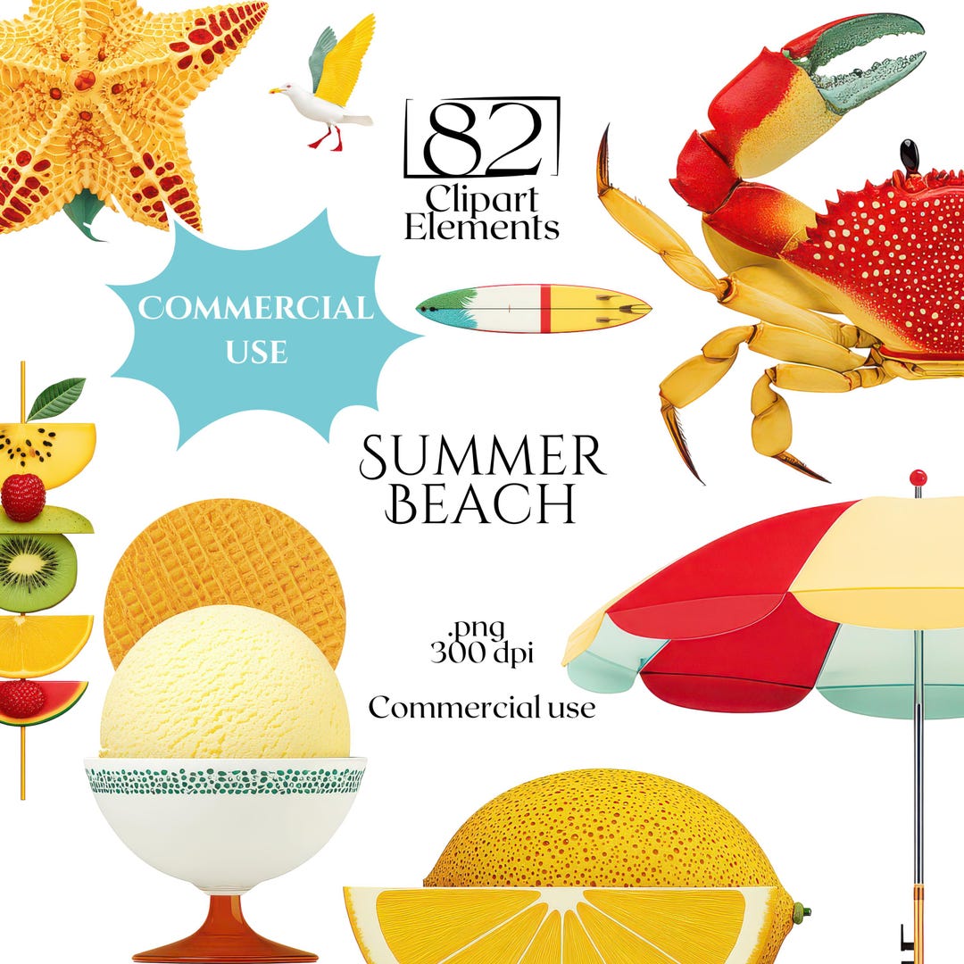 Summer Beach Clipart, Tropical Vacation PNG Elements, Seaside Icons ...