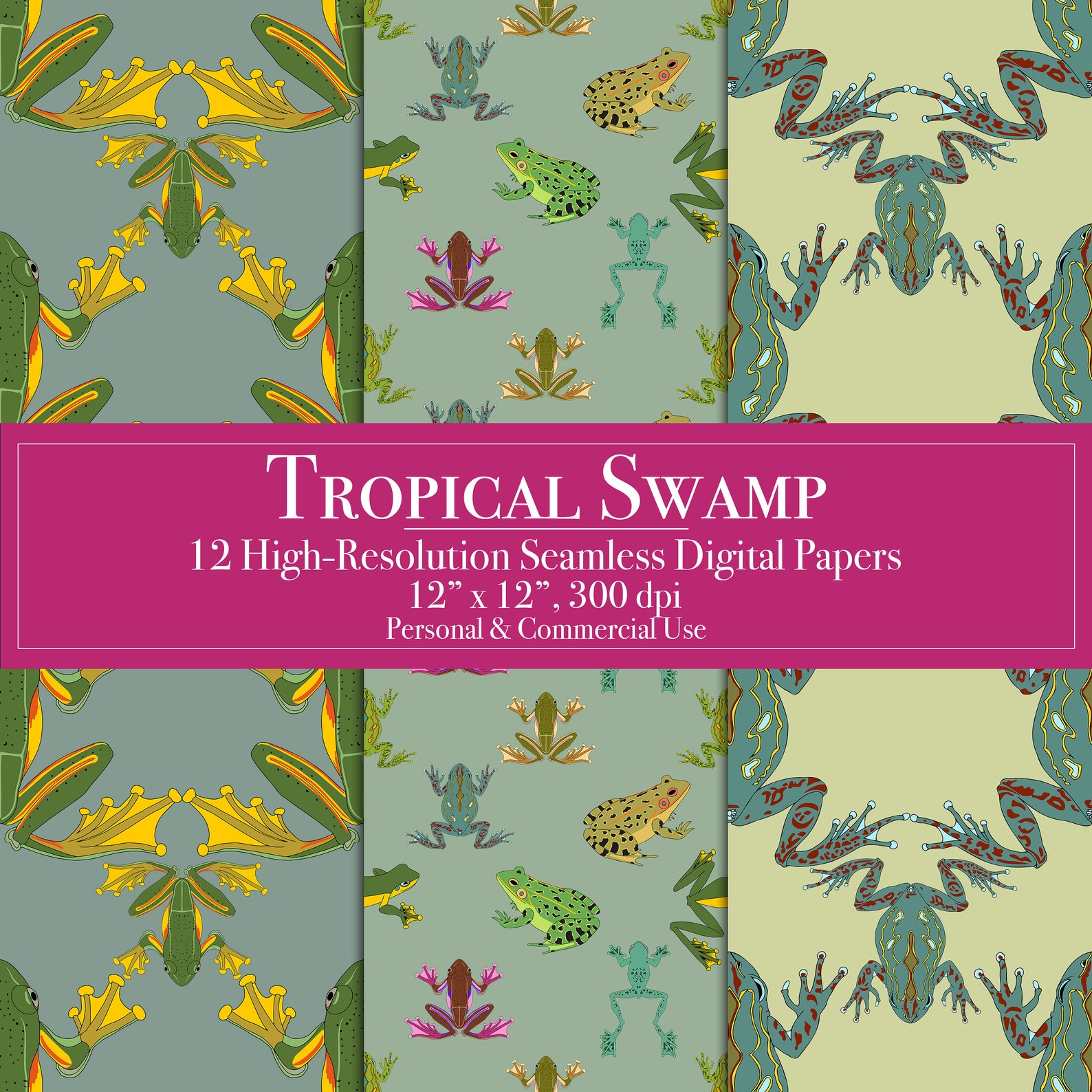 Tropical Swamp Digital Paper, Seamless Digital Scrapbook Paper, Planner ...
