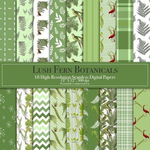 Papiers numériques Lush Fern Botanicals, Motif transparent, Papier de scrapbooking, Journal du courrier indésirable, Faire-parts, Usage commercial, Téléchargement immédiat, Jungle