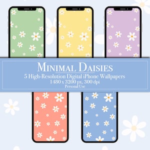 Minimal Daisy iPhone Android Wallpapers | Spring Floral Phone Theme | Boho Flower Lockscreen | Digital Smartphone Wallpaper Download