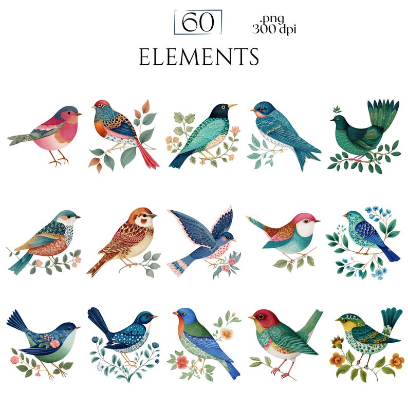 William Morris Birds Clipart, Morris-Inspired PNG Graphics, Arts & Crafts Bird Illustrations (60 Files, Transparent Background)