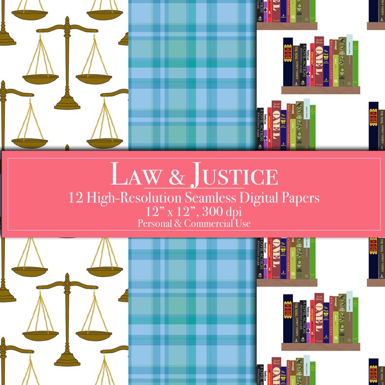 Legal Patterns Simple Law & Justice Digital Papers, Seamless Lawyer Pattern Scrapbook Paper ...