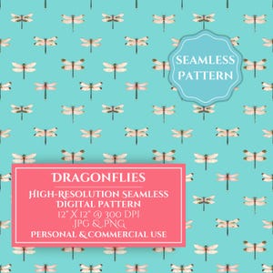Dragonfly Digital Pattern, Pink Dragonfly Repeating Pattern, Seamless Dragonfly Background, Insect Digital Download, Bugs Commercial Use
