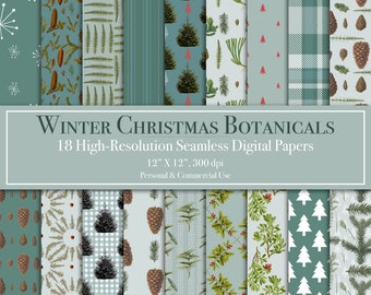 May include: Set of 18 digital papers featuring winter and Christmas botanical illustrations. The papers are 30.5 cm by 30.5 cm and 300 dpi. They are perfect for personal and commercial use.