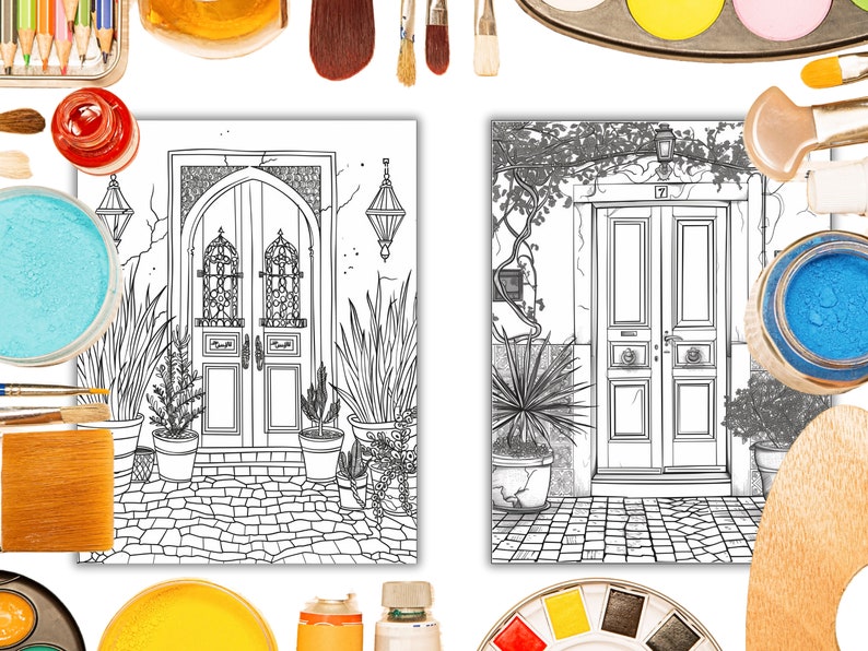 Doors of the World Adult & Kids Coloring Pages, Antique Doors Instant ...