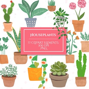 Plantes d'intérieur, plantes, cliparts botaniques, autocollants mignons, décorations de fête étiquettes cadeaux, faire-part, cadeau de jardinage pour les amateurs de plantes décoration DIY
