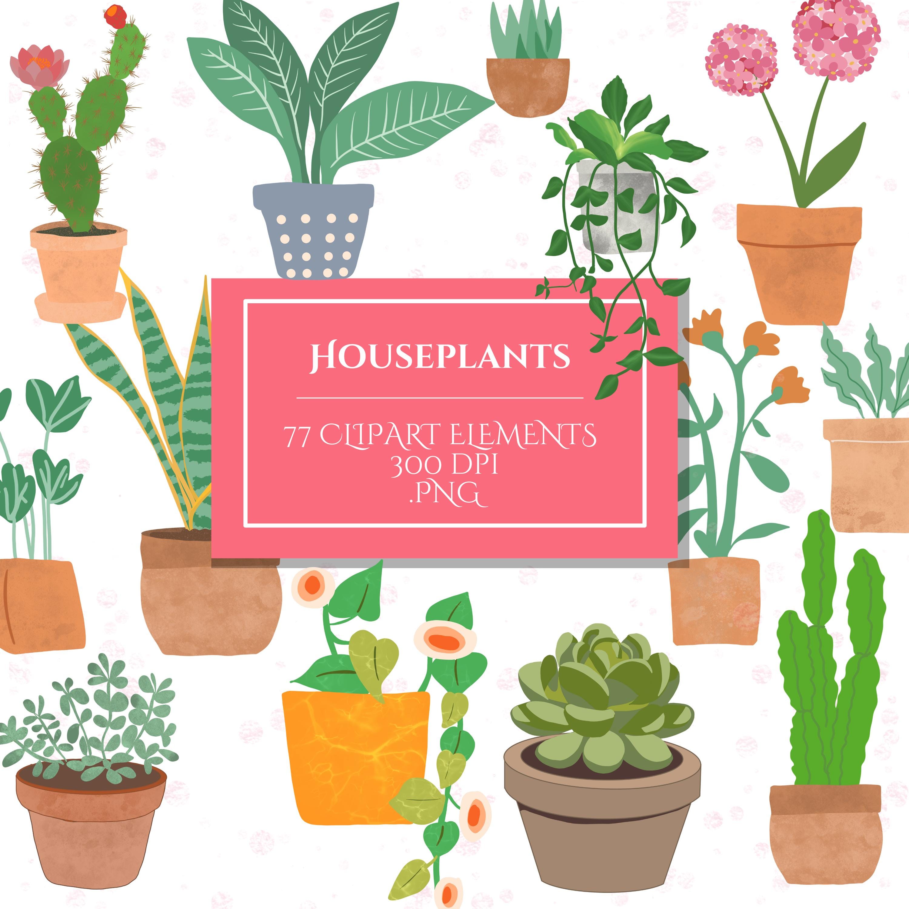 Houseplants, Plants, Botanical Clipart, Cute Stickers, Party Decorations Gift Labels, Invitations, Gardening Gift for Plant Lovers Decor DIY
