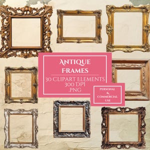 Antique Frames Clipart, Vintage PNG Bundle, Antique Baroque Clip Art, Old Rococo Digital Ephemera, Scrapbook Graphics, Junk Journal Elements
