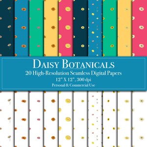 Daisy Flowers Digital Paper, Seamless Pattern Scrapbook Paper Commercial Use, Instant Download, Printable Junk Journal Background, Floral