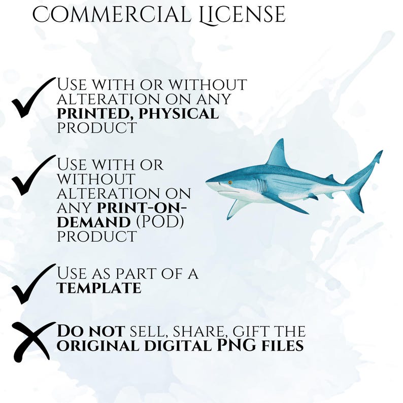 Shark Clipart, Watercolor Shark Illustrations, Shark Graphics for Kids' Room, Classroom Decor, Invitations, Branding & Print on Demand
