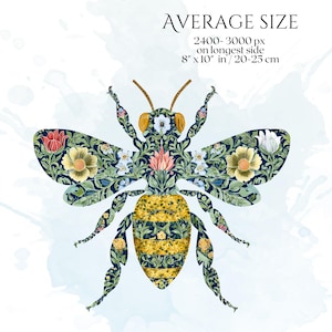 William Morris Bee Clipart, Arts & Crafts Bee PNG Graphics, Victorian Bee Illustrations (60 Files, Transparent Background)