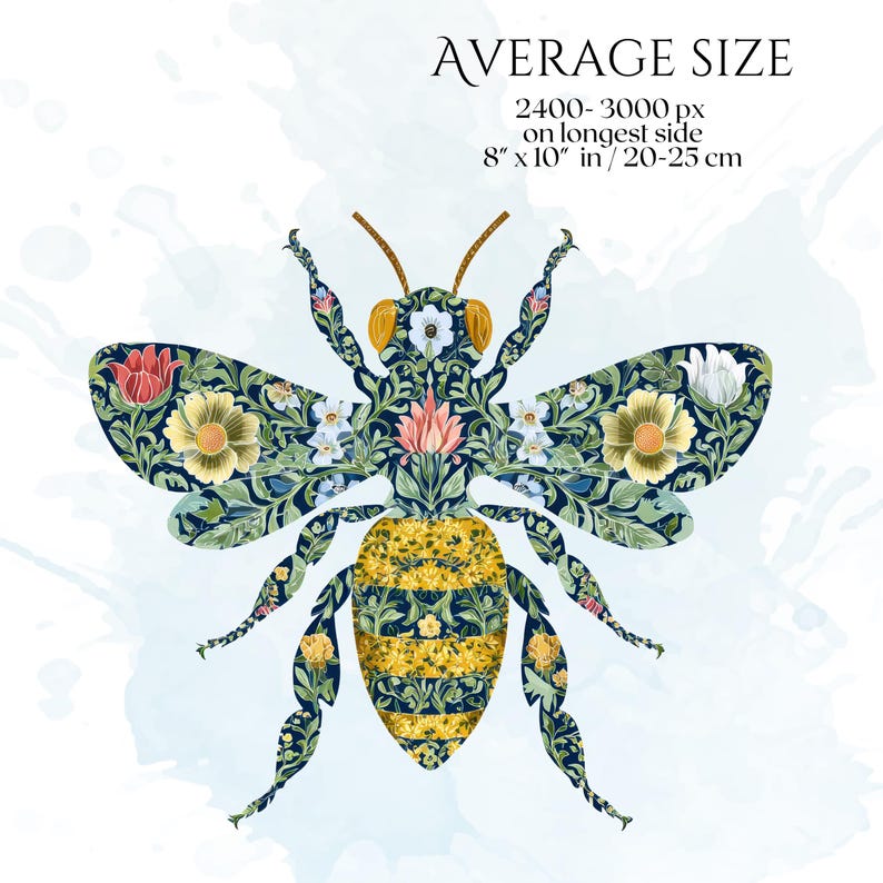 William Morris Bee Clipart, Arts & Crafts Bee PNG Graphics, Victorian Bee Illustrations (60 Files, Transparent Background)