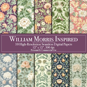 William Morris digitaal papier, naadloos digitaal plakboekpapier, planner voor commercieel gebruik, achtergronden voor ongewenste dagboeken, afdrukbare kaarten maken DIY