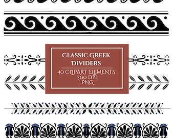 Griekse scheidingslijnen clipart, klassieke Griekse illustraties, oude tekst scheidingslijnen vintage clipartelementen, uitnodiging ontwerpelementen direct downloaden