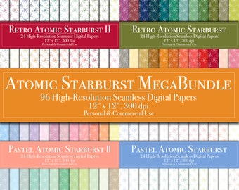 Atomic Starburst Digital Paper MegaBundle Seamless Pattern Scrapbook Paper Commercial Use Instant Download Junk Journal Print Vintage 1950s