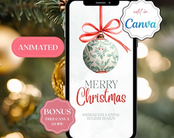 Minimale kersttekst, geanimeerde kerst-ecard, bewerkbare canva-sjabloon voor kersttelefoonbegroeting voor sms'en en delen