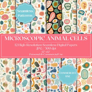 Papel digital de células animales microscópicas, papel sin costuras de células microscópicas, papel digital de ciencias, papel para álbumes de recortes de biología, papel veterinario