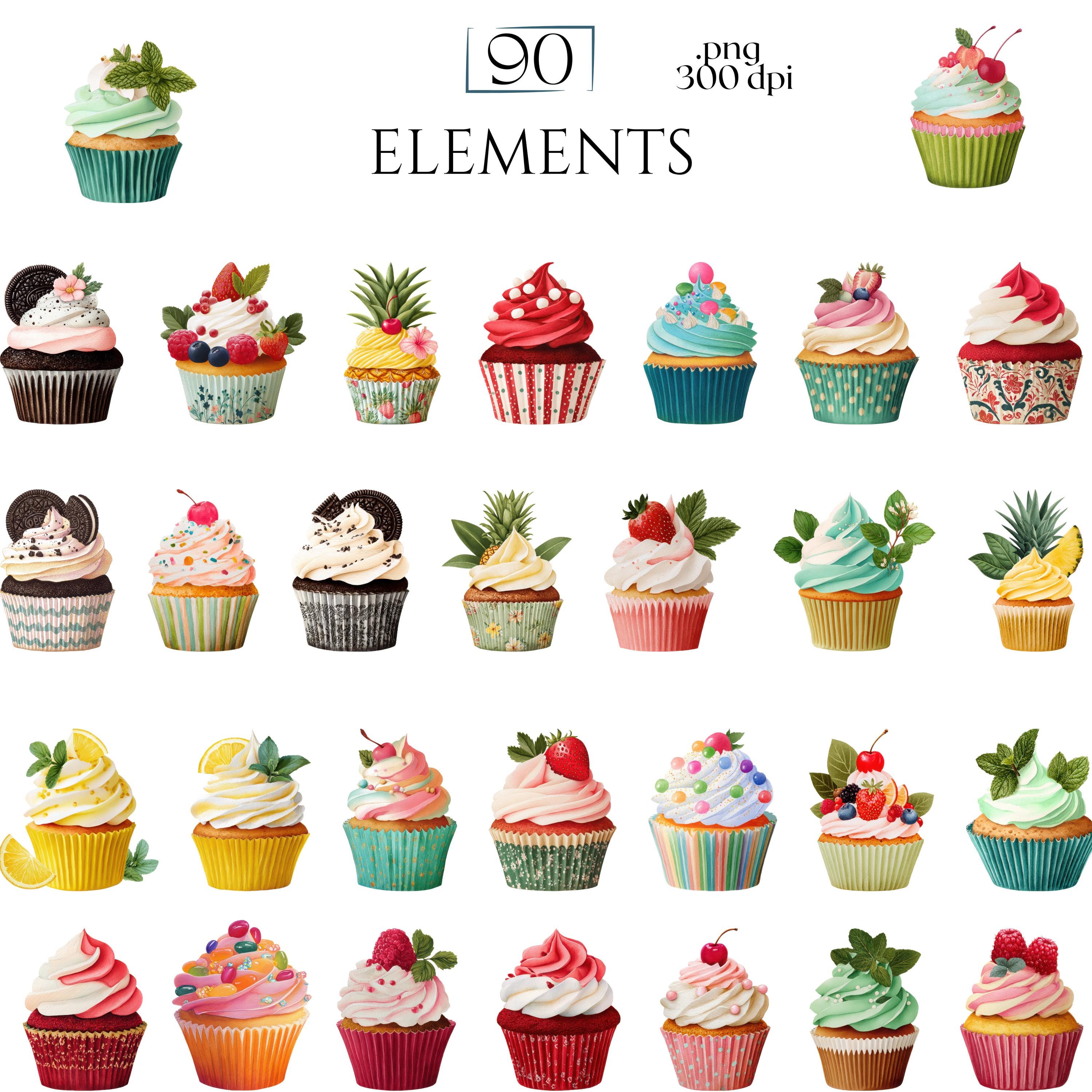 Cupcakes Clipart, Watercolor Dessert Illustrations, Sweet Bakery ...