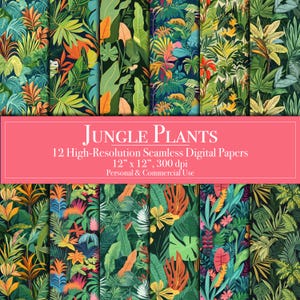 Papiers numériques Plantes de la jungle, Papiers de scrapbooking tropicaux, Arrière-plans transparents de forêt tropicale, Pages imprimables de journal indésirable, Créations de cartes