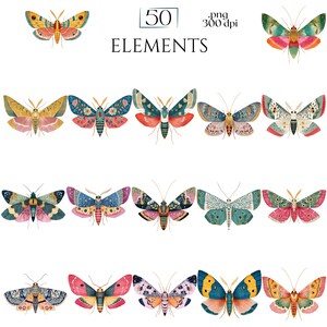 Moths Clipart, Colorful Moth Illustrations, Vintage Insect PNG Elements, Botanical Moth Graphics, Moth Scrapbook, Insect Crafts Junk Journal