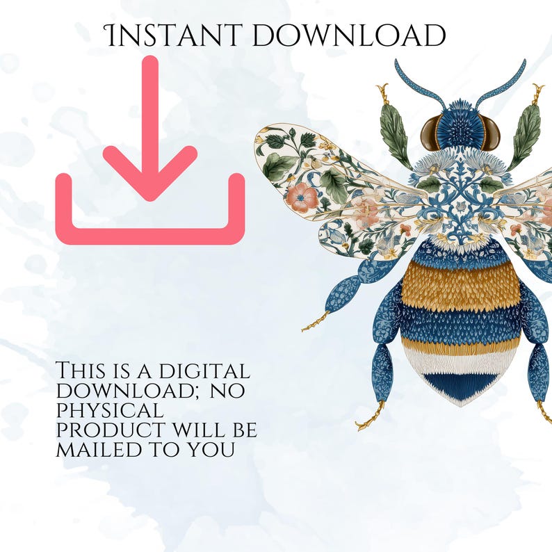 William Morris Bee Clipart, Arts & Crafts Bee PNG Graphics, Victorian Bee Illustrations (60 Files, Transparent Background)