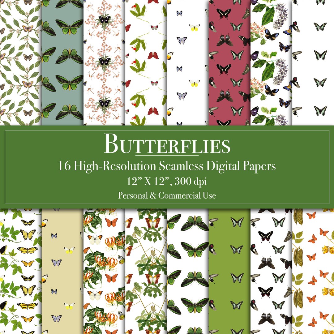 Butterflies Digital Paper Bundle, Seamless Pattern Set, Scrapbook Paper ...