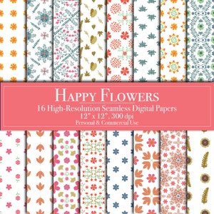 Spring Flowers Digital Papers, Seamless Pattern Scrapbook Paper ...