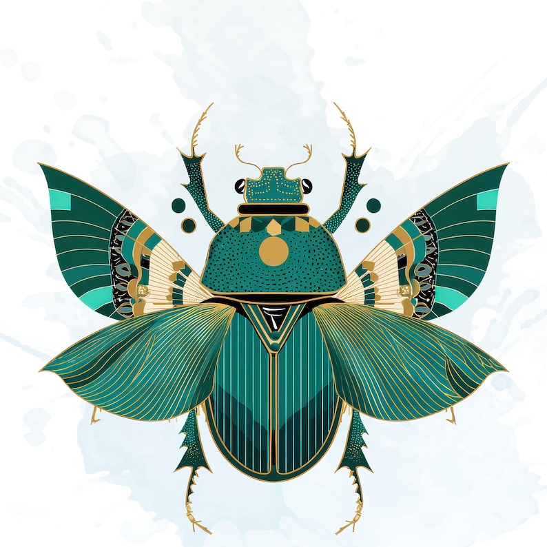 Art Deco Insect Clipart, Vintage Bug Graphics, Modern Cicada Dragonfly Moth Illustrations (50 Files, Transparent Background)