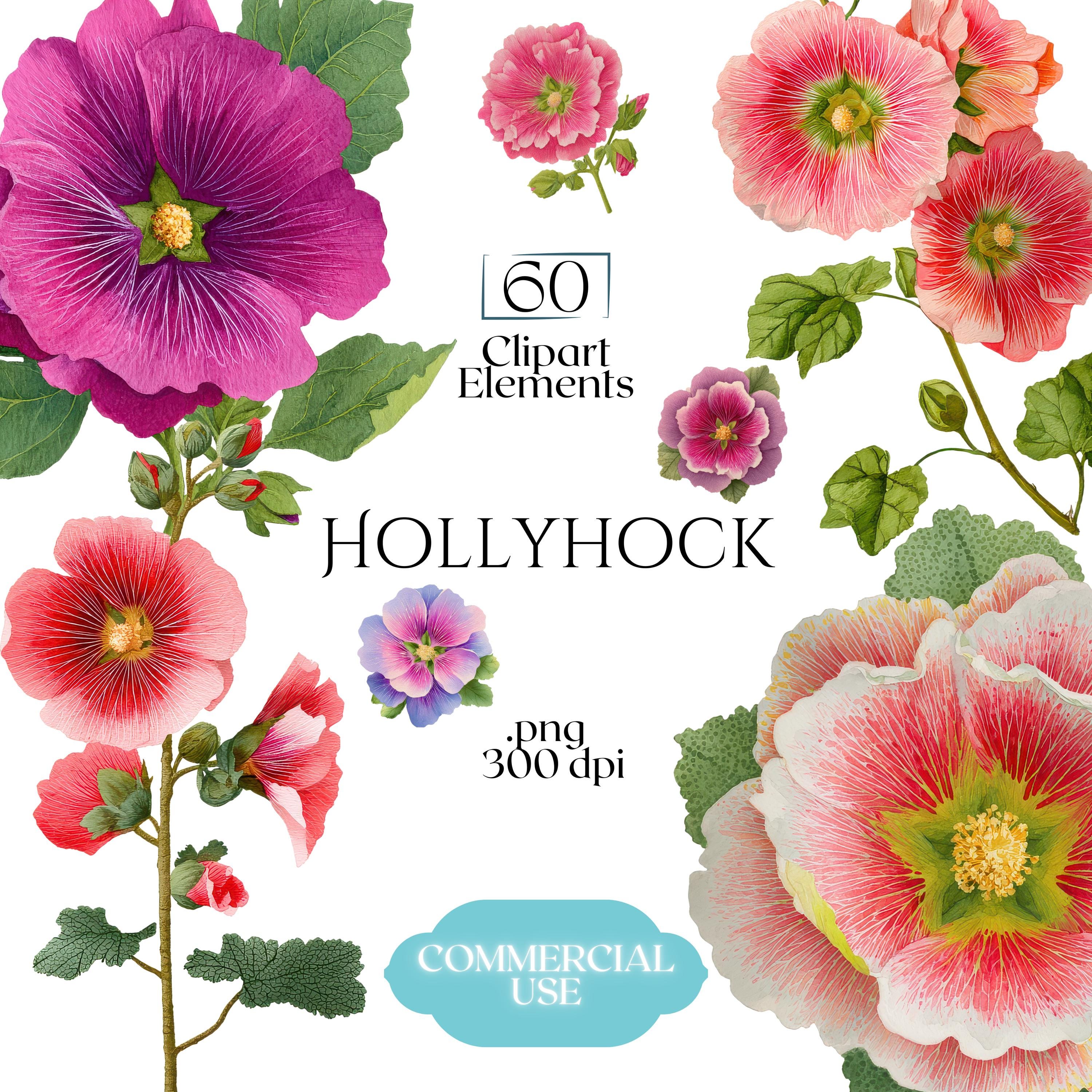 Watercolor Hollyhocks - Etsy