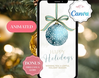 Happy Holidays Text Message, Holiday Greeting Ecard, Editable Animated Christmas Card for Texting and Sharing Digitally