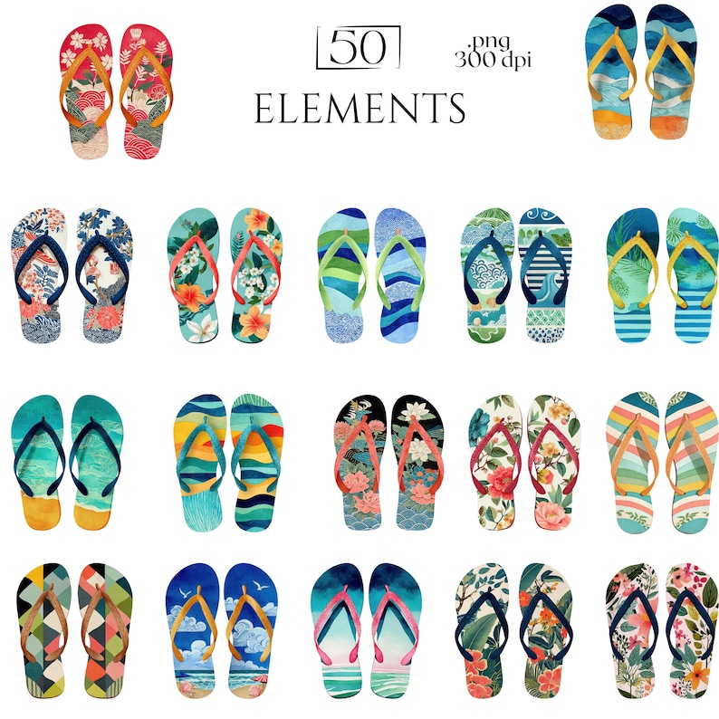 Watercolor Summer Sandal PNG Bundle