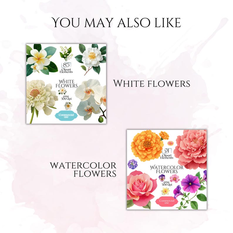 Pink Watercolor Flowers Clipart, Elegant Botanical PNG Bundle, Floral Illustrations for Wedding Invitations, Pinky Ephemera, Bloom Stickers