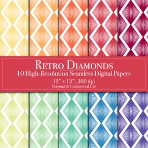 Carta digitale Boho Retro Diamonds, carta per scrapbooking con motivo senza soluzione di continuità, uso commerciale, download istantaneo, carta per scrapbooking, stampabile, fai da te
