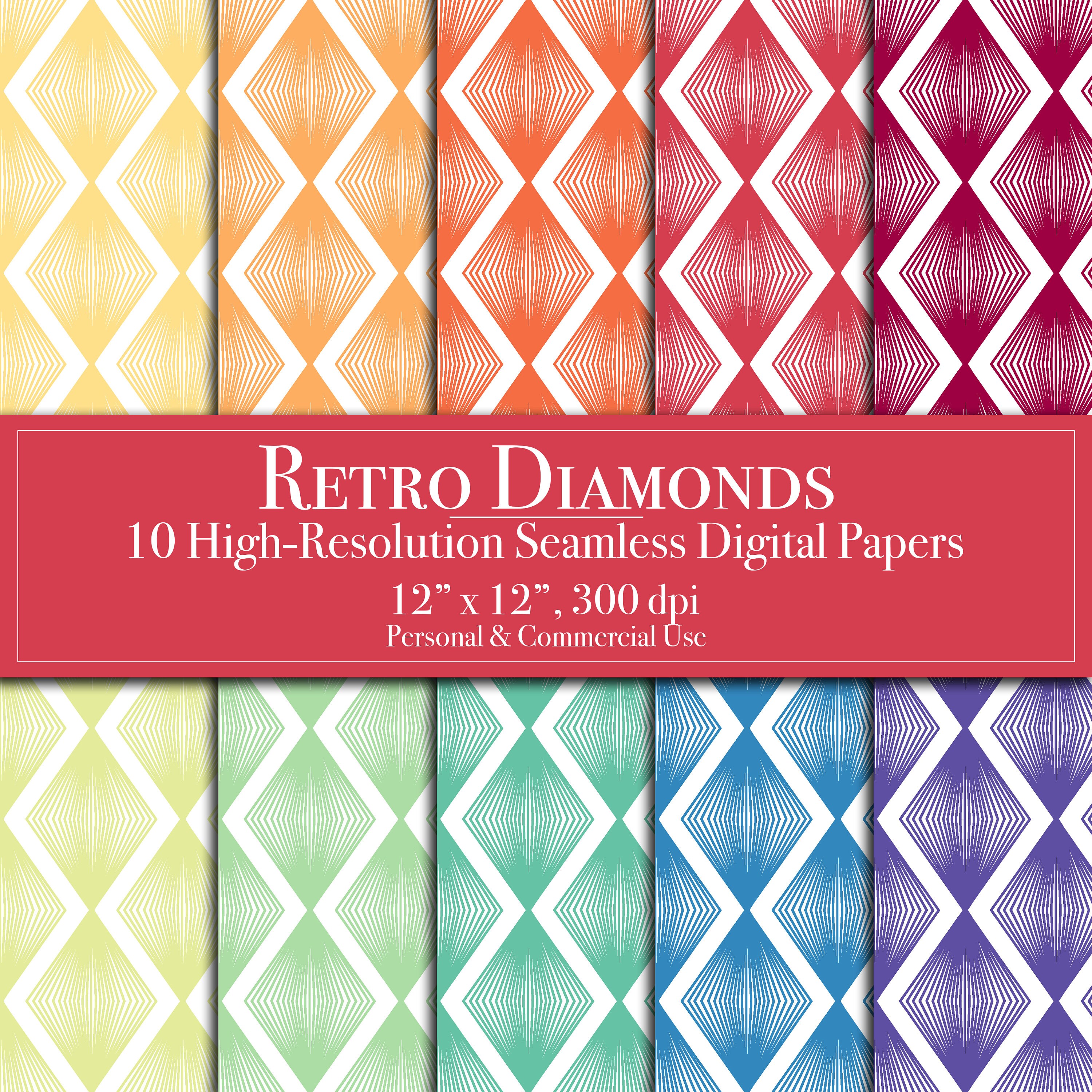 Boho Retro Diamonds Digital Paper, Seamless Pattern Scrapbook Paper Commercial Use Instant Download Junk Journal Craft Paper Printable DIY