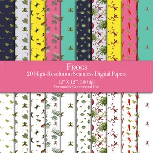 Carta digitale rane, carta per scrapbooking digitale senza soluzione di continuità, modelli per uso commerciale per planner, sfondi per diari spazzatura, creazione di biglietti stampabili fai da te