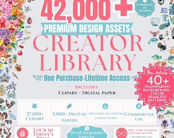 Entire Shop Digital Papers + Clipart Bundle, 42,000+ PNG JPG Files, Seamless Pattern & Transparent Graphics, Lifetime Access, Commercial Use