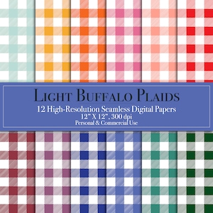 Light Buffalo Plaids Digital Paper, Seamless Pattern Scrapbook Paper, Commercial Use, Instant Download, Junk Journal, Checker Plaid, Gingham