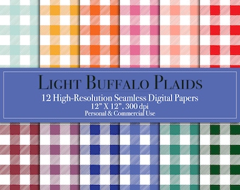 Light Buffalo Plaids Digital Paper, Seamless Pattern Scrapbook Paper, Commercial Use, Instant Download, Junk Journal, Checker Plaid, Gingham